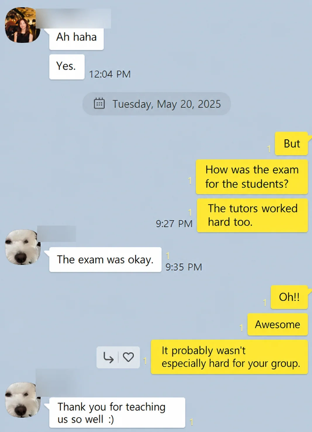 English translation of IB Chemistry student reactions after the exam