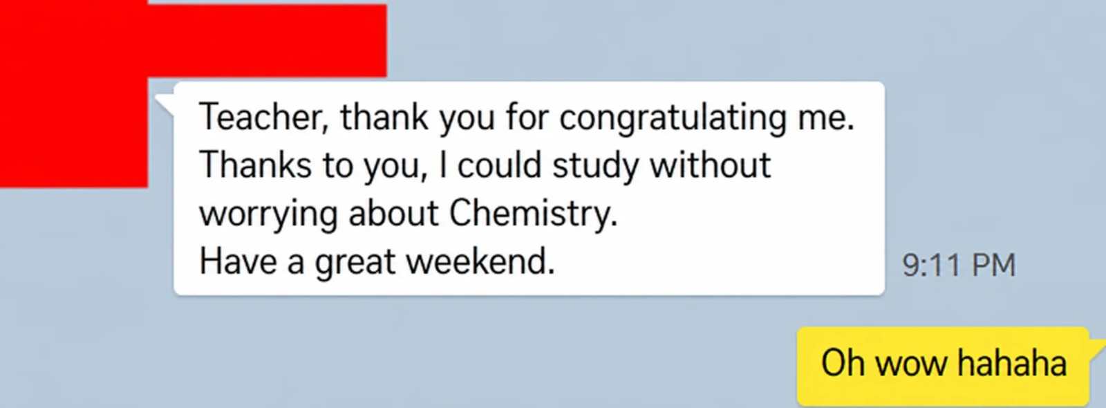 English translation of a student thank-you message after university admission