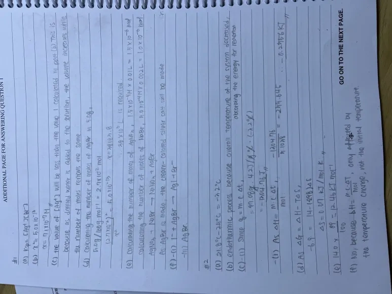 Student's handwritten AP Chemistry practice and corrections