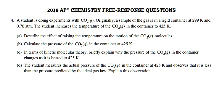AP 화학(Chemistry) 2019 FRQ 4번 문제 푸는 방법