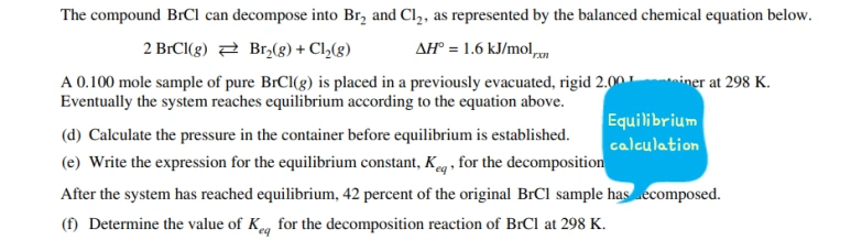 AP 화학(Chemistry) 2019년도 FRQ 2번 해설 입니다.