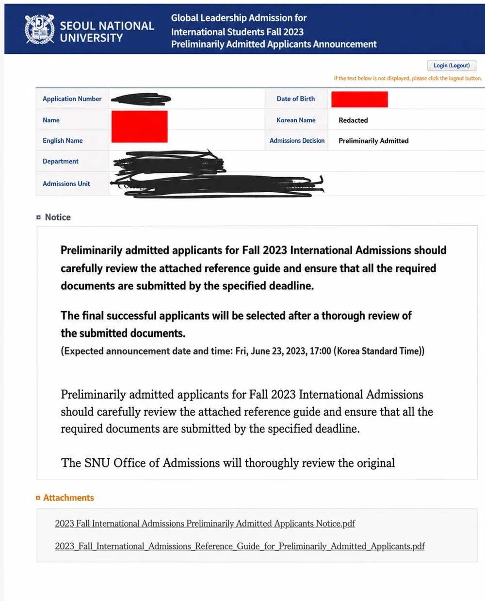 2023 SNU Admits Who Took IB Chemistry and Biology: Totals of 43 and 42