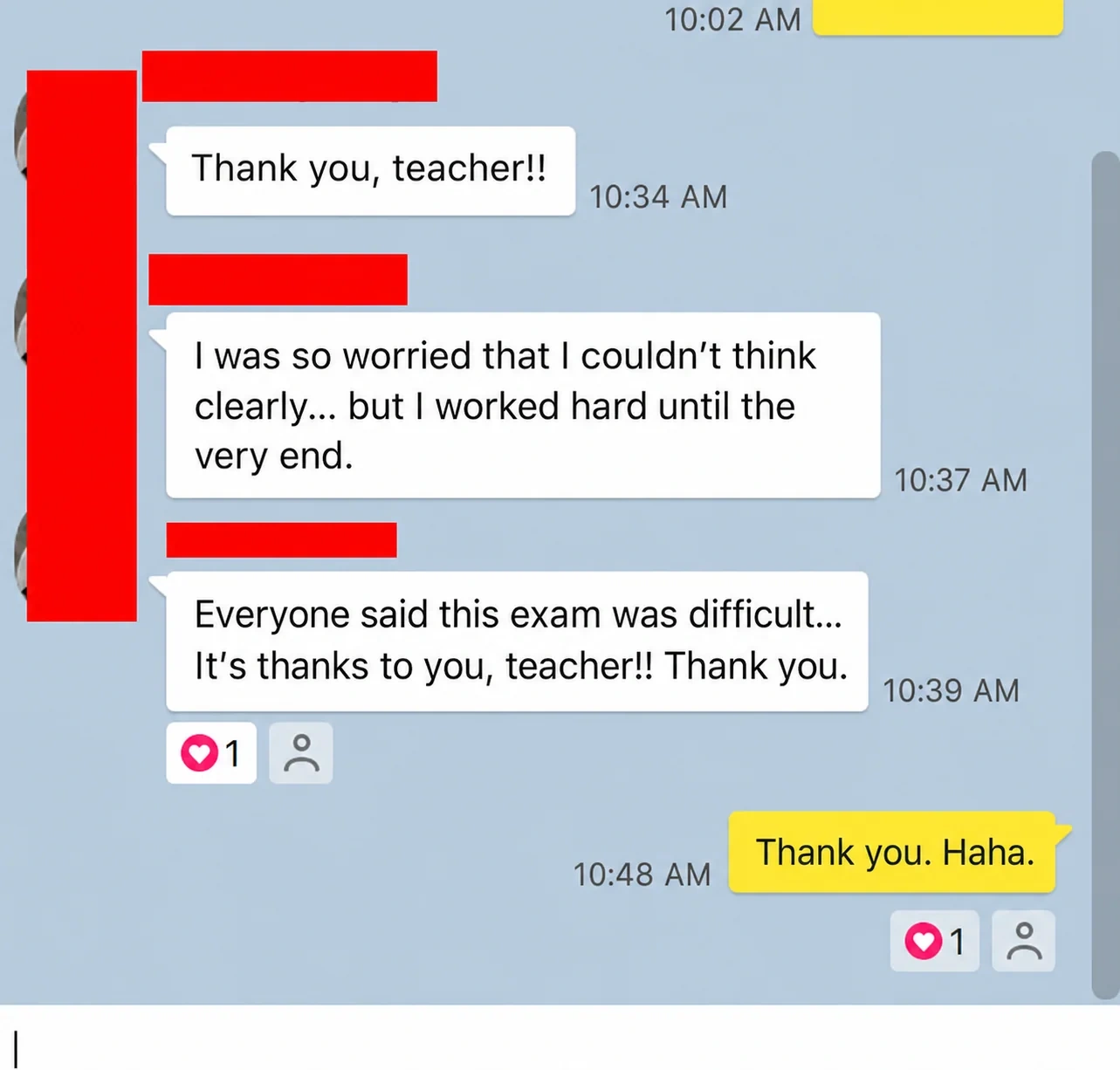 English translation of a student describing hard work before earning a strong AP result