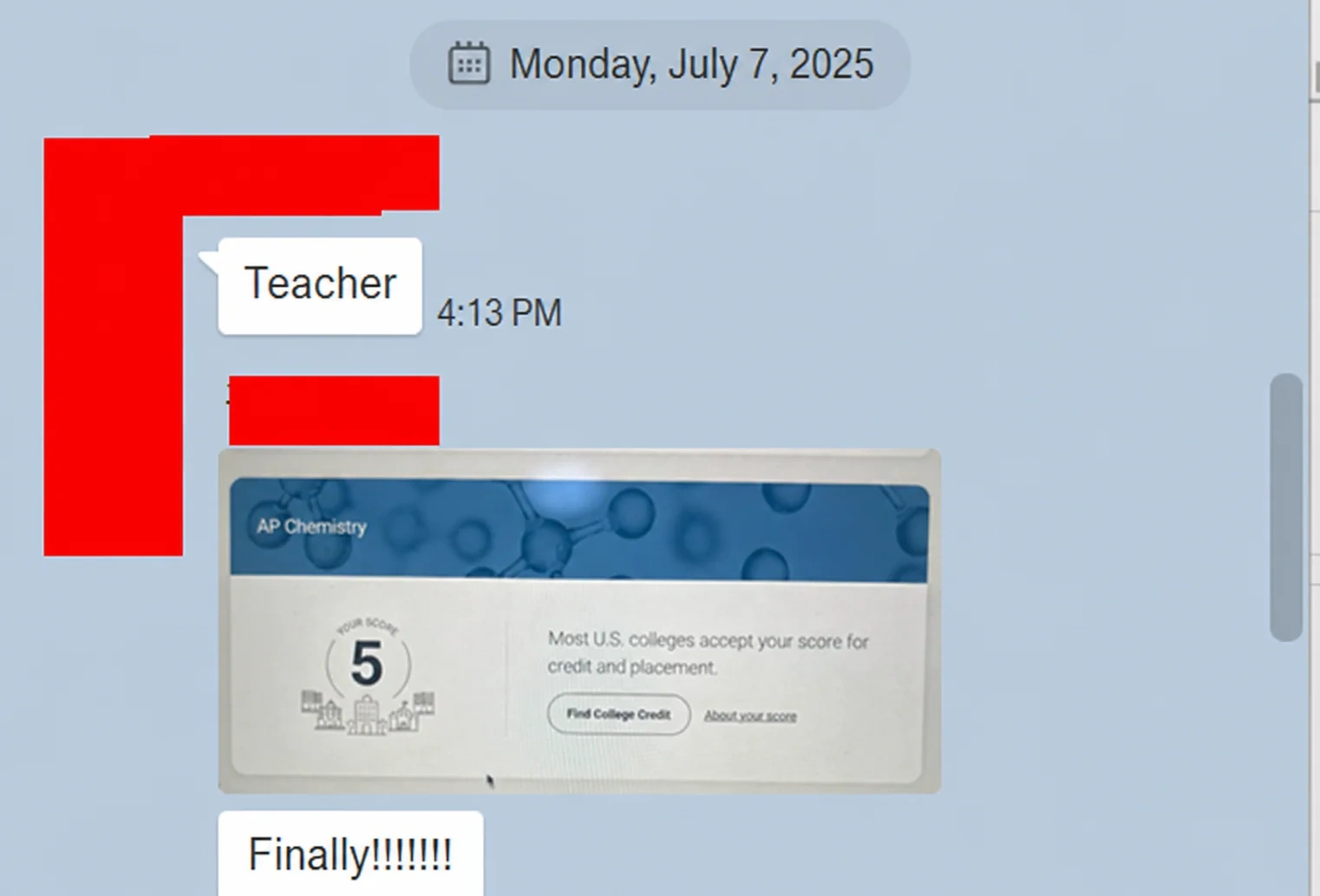 English translation of an AP Chemistry score 5 message