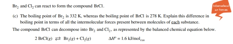 AP 화학(Chemistry) 2019년도 FRQ 2번 해설 입니다.