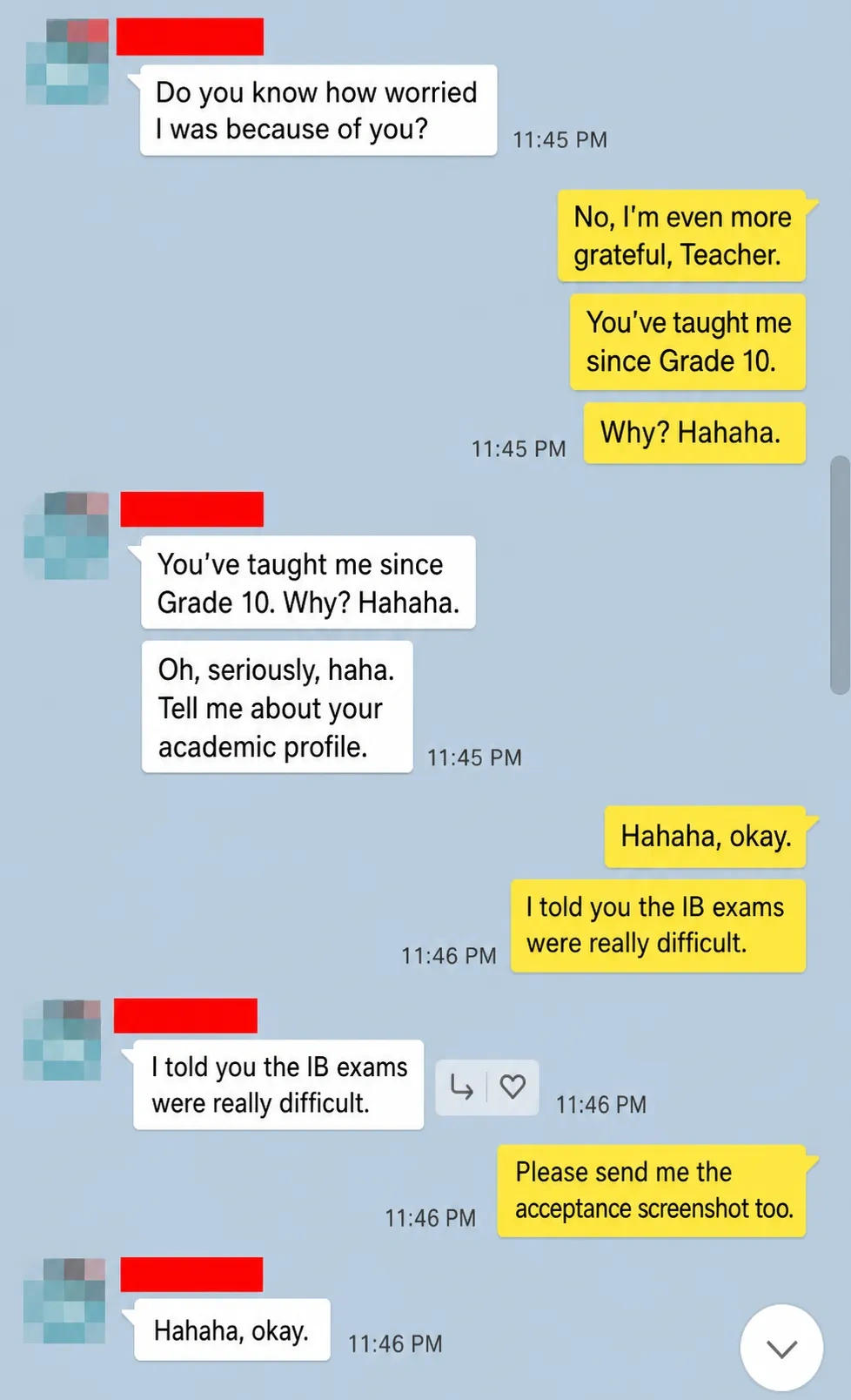English translation of a student discussing an SNU acceptance and difficult IB examinations