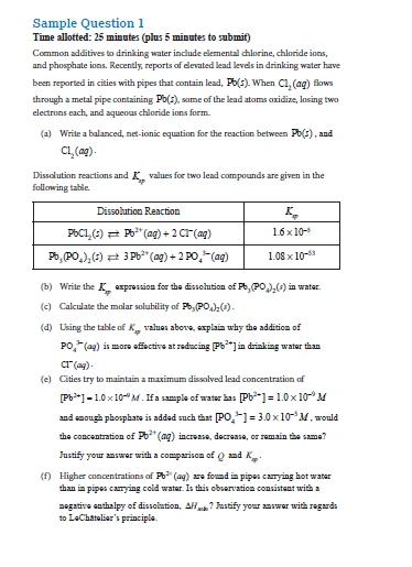 AP chemistry(화학) 2020년 sample 답안지 / AP chemistry 2020 sample answers