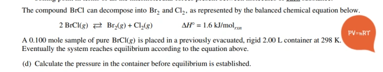 AP 화학(Chemistry) 2019년도 FRQ 2번 해설 입니다.