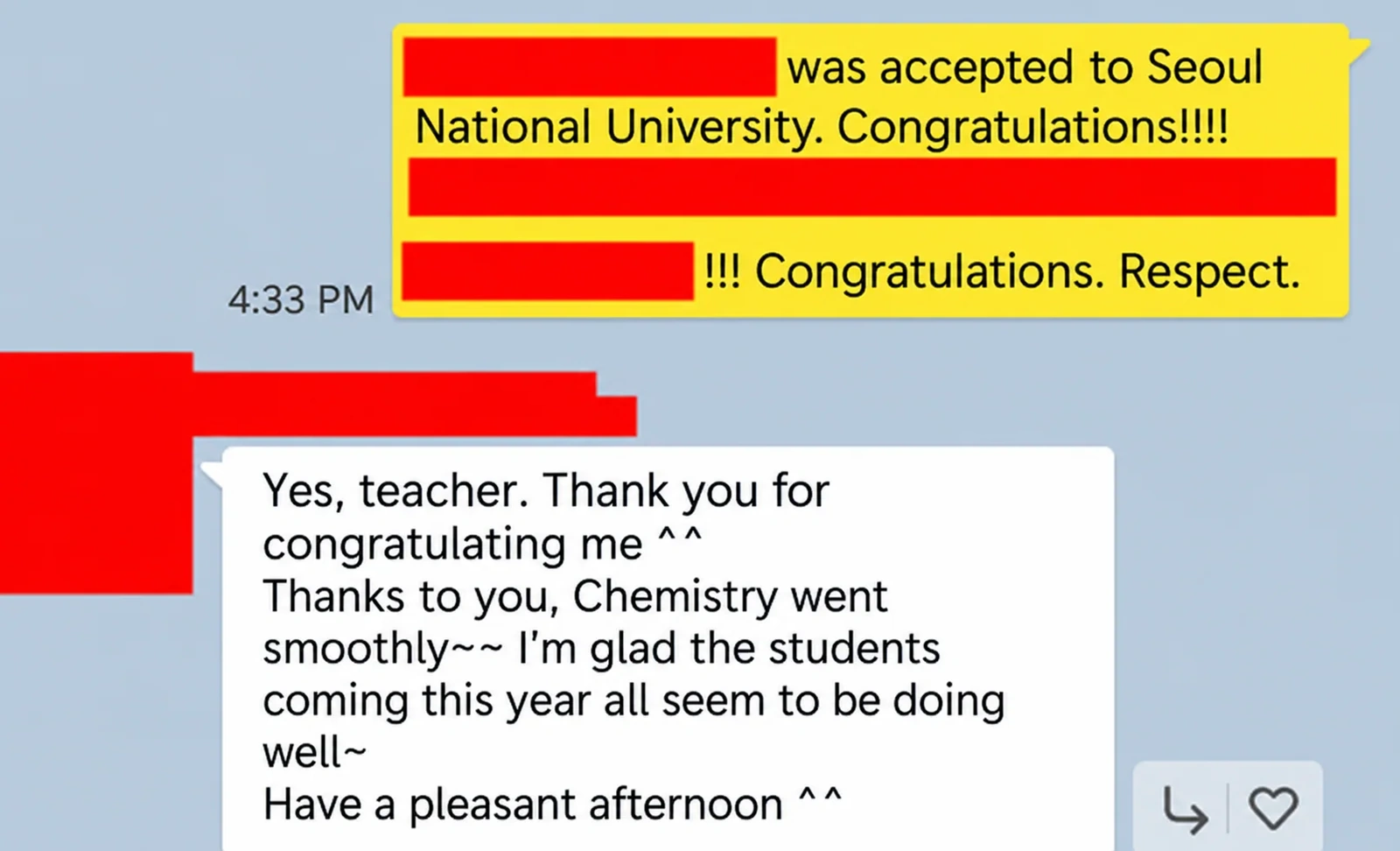 English translation of congratulations for a Seoul National University admission