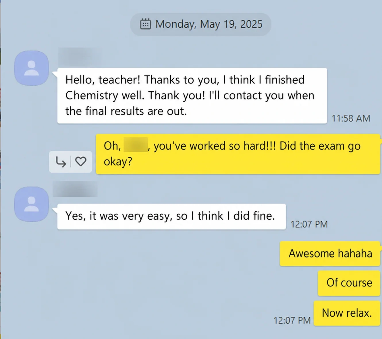 English translation of a student reporting an easy IB Chemistry examination
